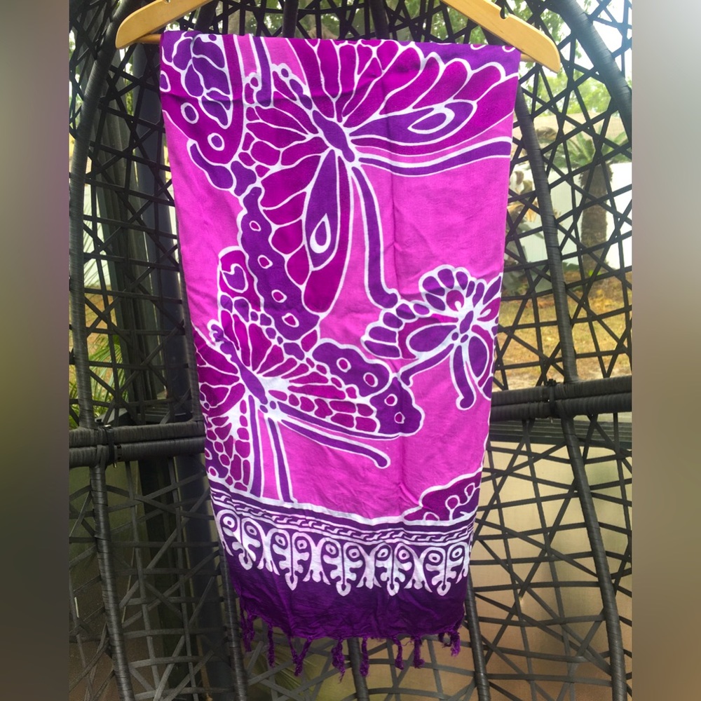 Sarong beach wrap fringe butterfly - swimsuit coverup bikini